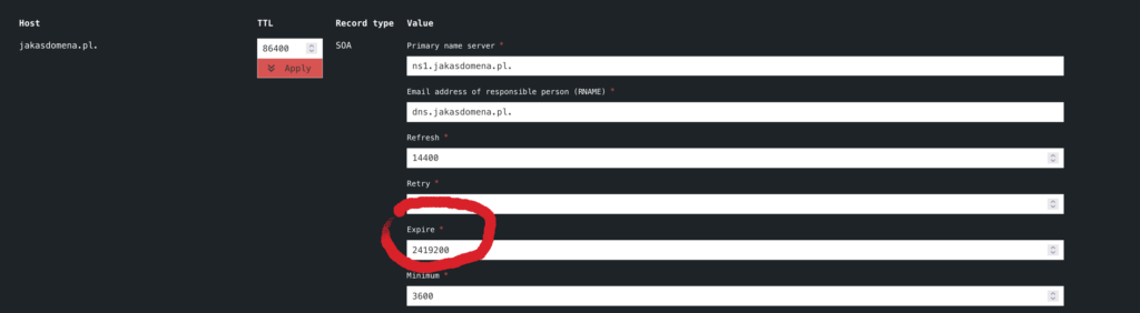 edit SOA dns record keyhelp panel